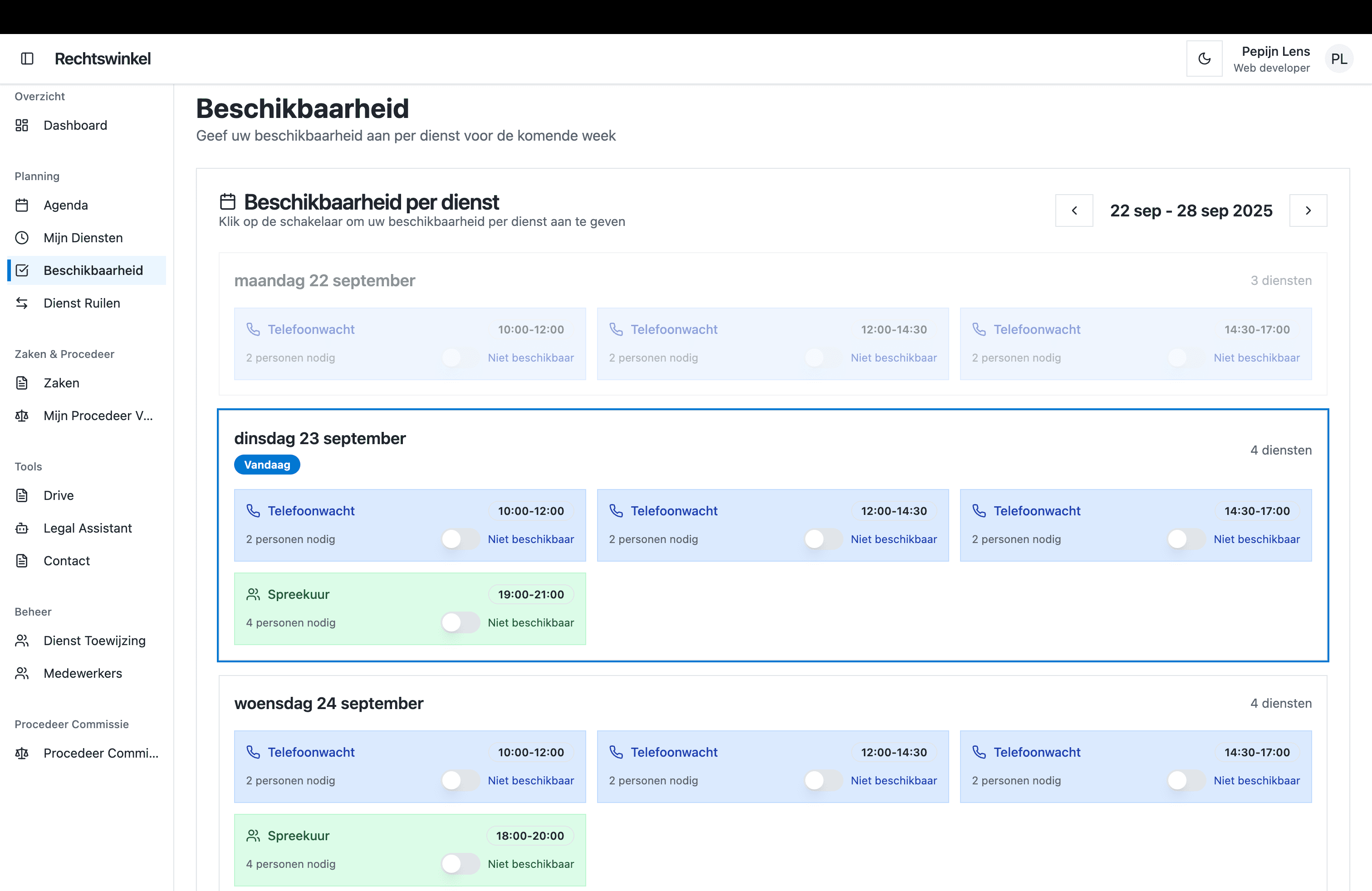 Screenshot interne advocatenkantoor app